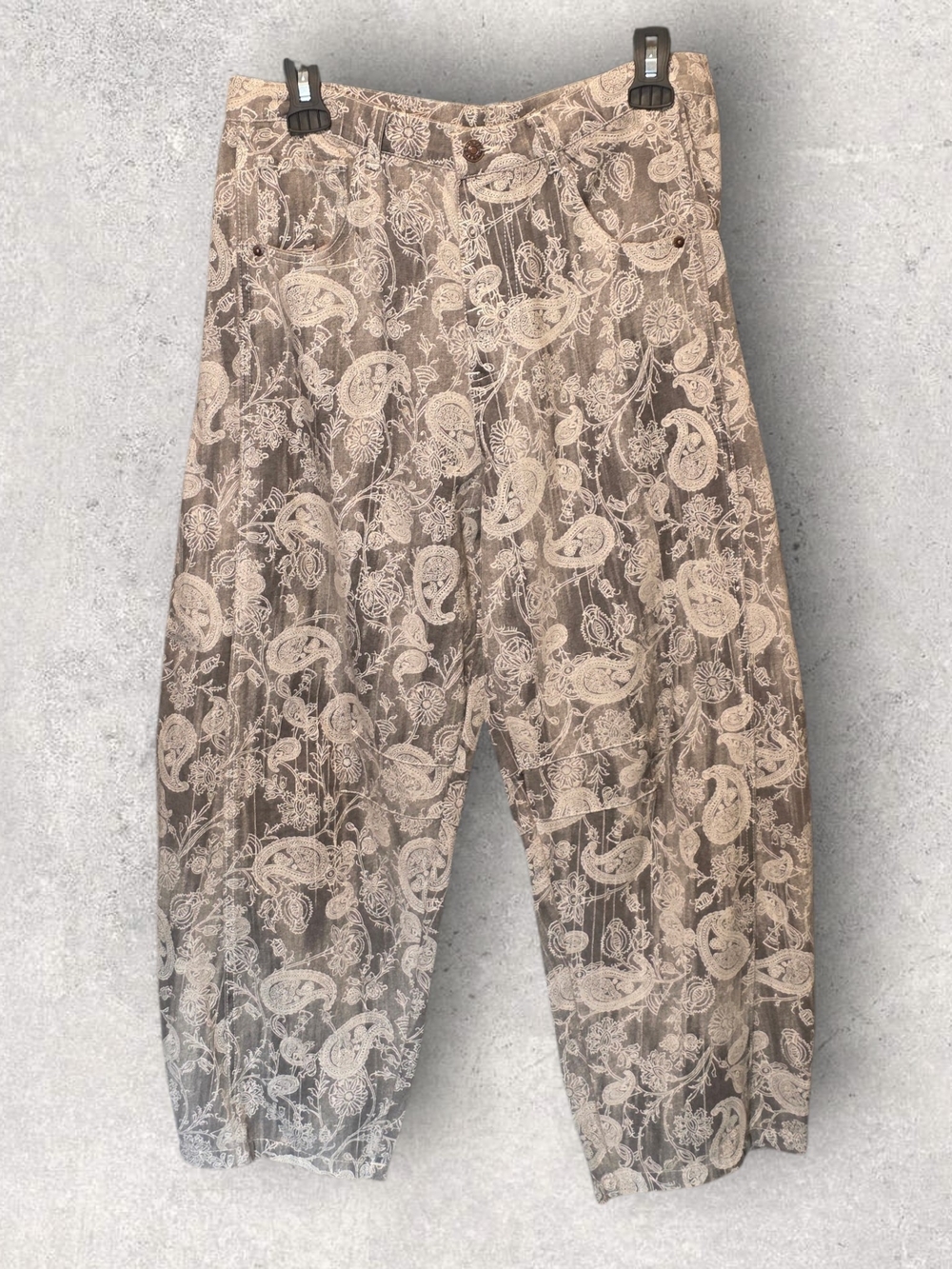 Woven Paisley Cropped Pants - Taupe/Beige